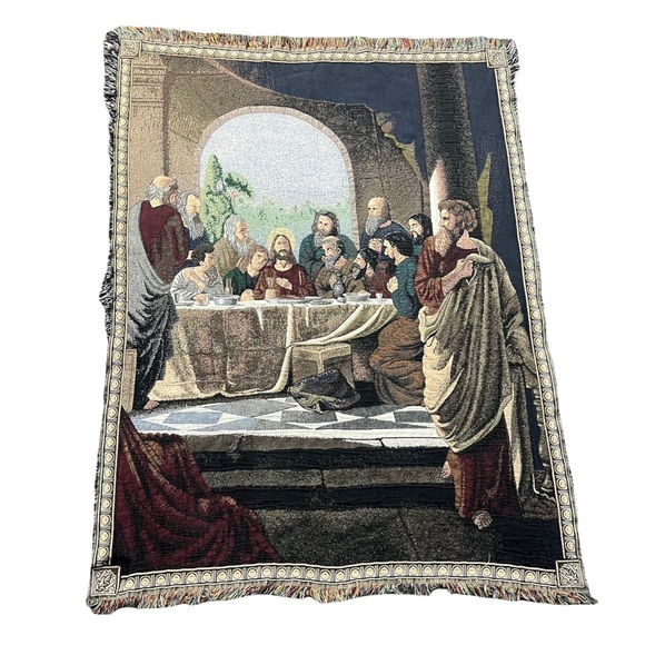 Vintage Other - Vintage Jesus The Final Supper Tassel Blanket Religious Catholic